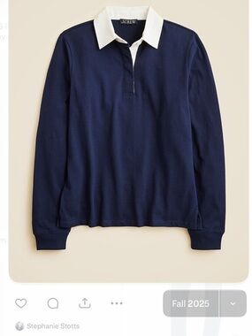 J. Crew Navy Long-Sleeve Rugby Polo with White Collar